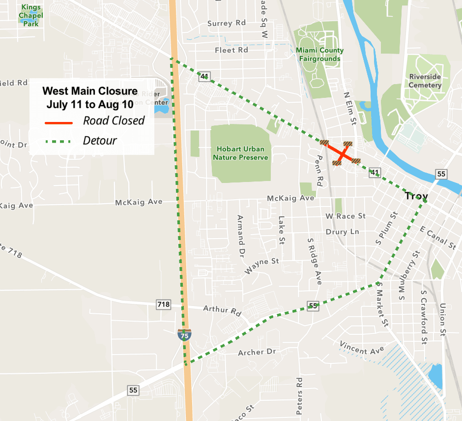 West Main Closure and Detour Map