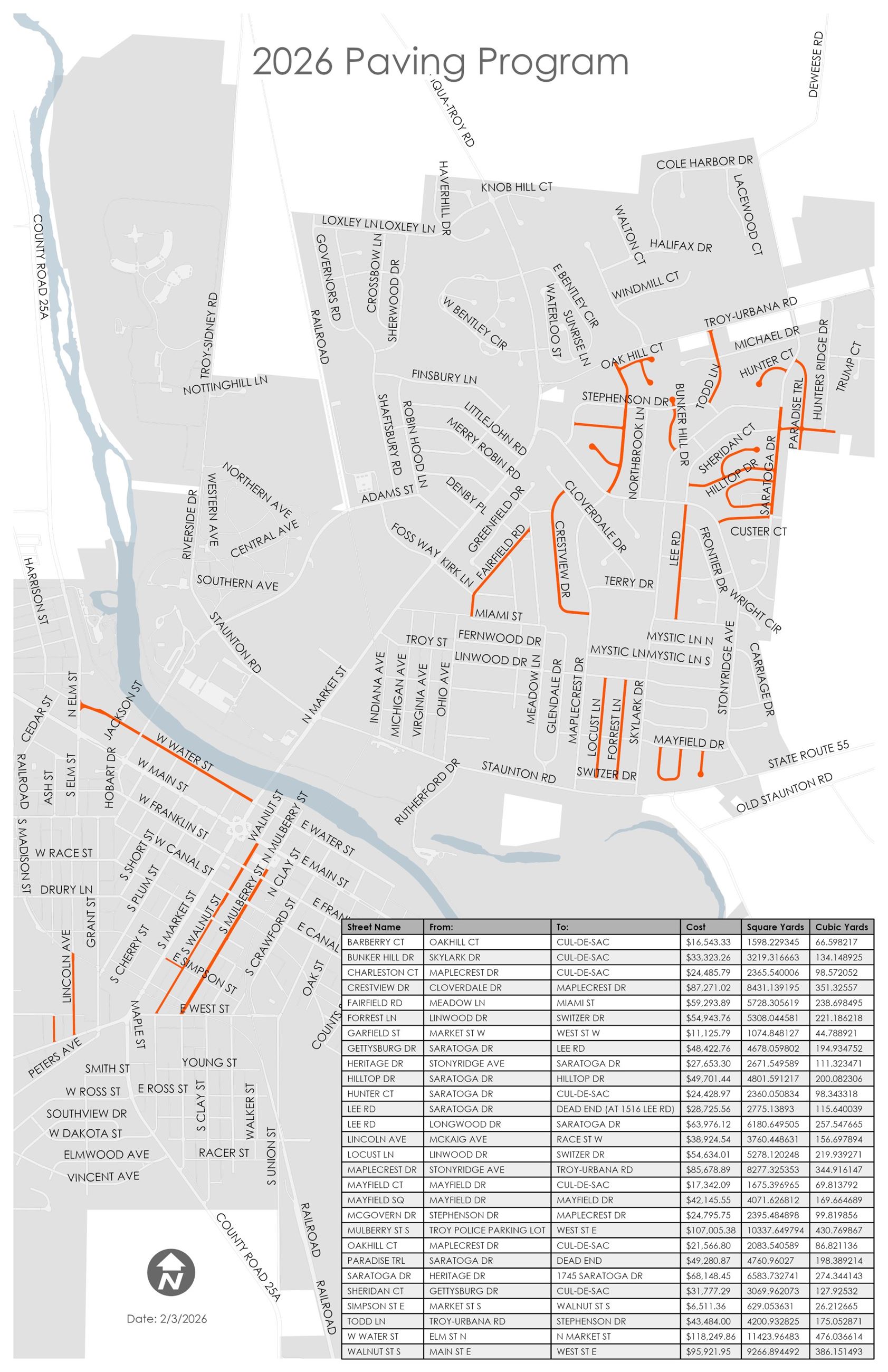 Map of 2026 Paving Project